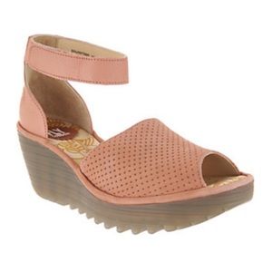 Fly London Yake Peep Toe Ankle Wrap Wedge Sandal